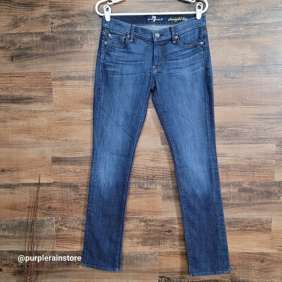 7FMK Jeans 30 T Straight Low Rise Medium Dark Wash Stretch Denim Western - Picture 1 of 11